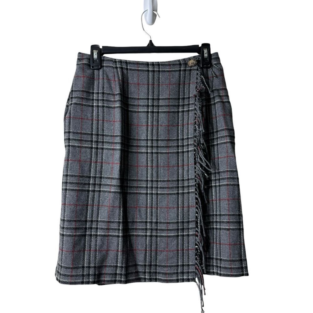 Sag Harbor Plaid Wool Blend Academia Blend Fringe Blanket Skirt Vintage